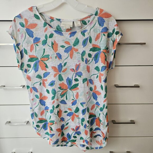 💥$5 ADD ON -Cynthia Rowley Asymmetrical Linen Relaxed Fit Floral T-Shirt Size S - Picture 2 of 9